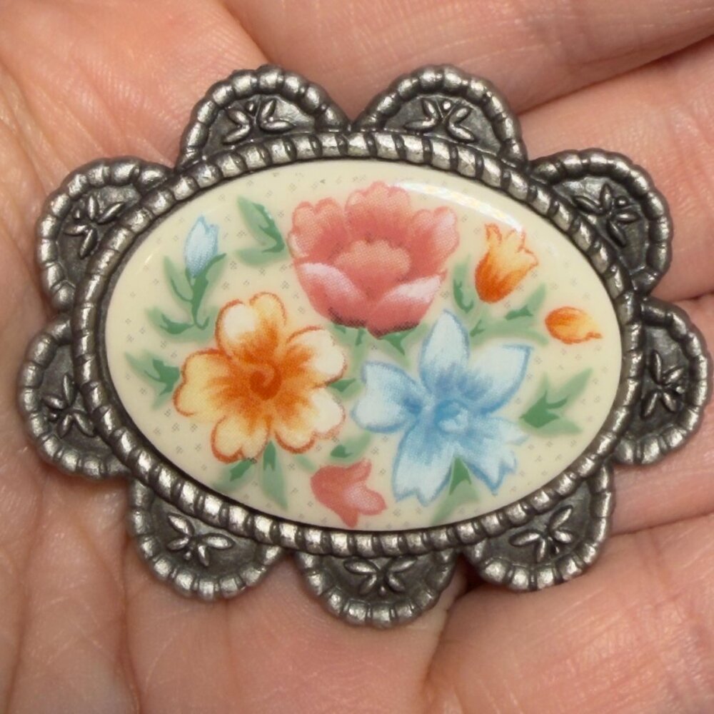 Longaberger Floral Brooch Pendant Vintage 2003 Mother’s Day Silver Tone